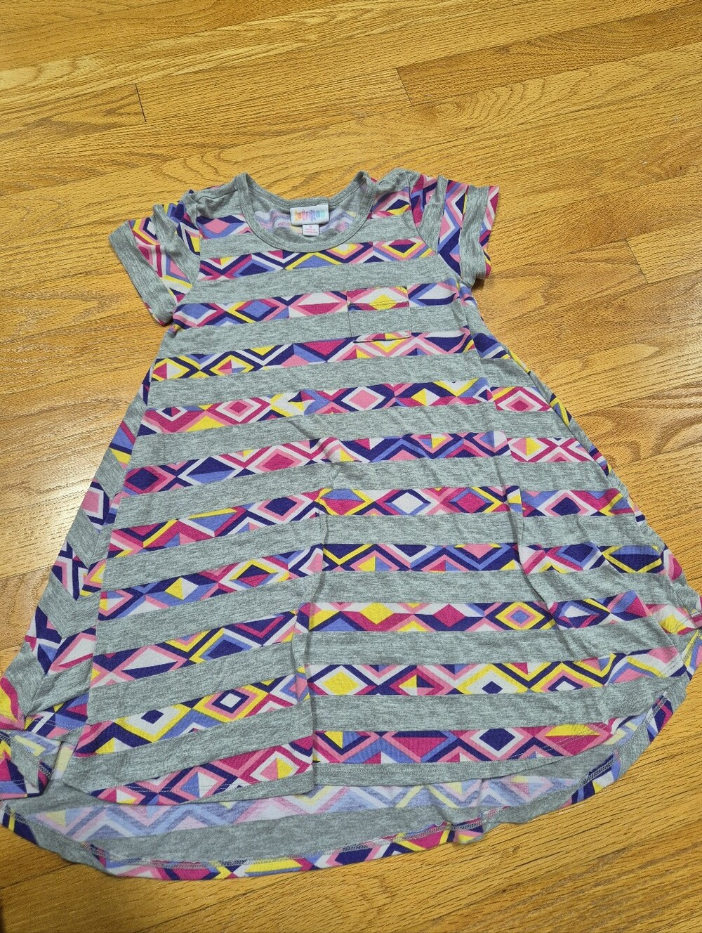 LuLaRoe Girls Mae Dress Size 6 Gray Aztec Geometric Swing Dress